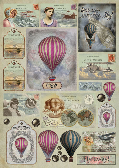 Декупажные карты Воздушные шары, винтаж, ретро, старинные, купить